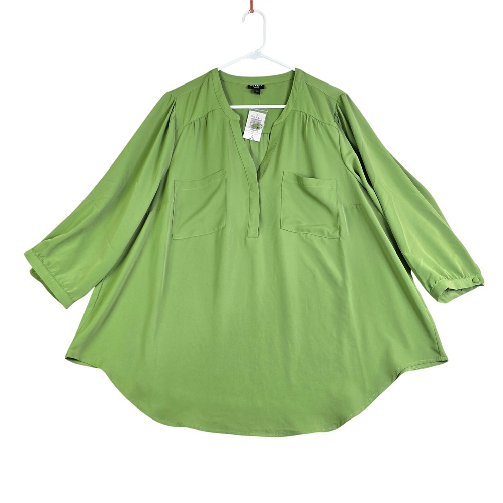Torrid Harper Blouse Women 2X Jade Green Crepe De Chine 3/4 Sleeve Top Flowy New